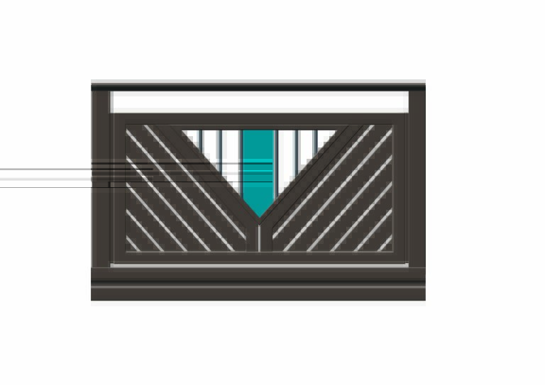 Zeichnung Alubalkon mit diagonaler Lattung und V2A Stäben