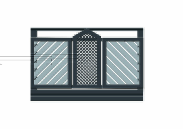 Zeichnung Balkon mit diagonaler Lattung und Mittelteil mit Lochbelch