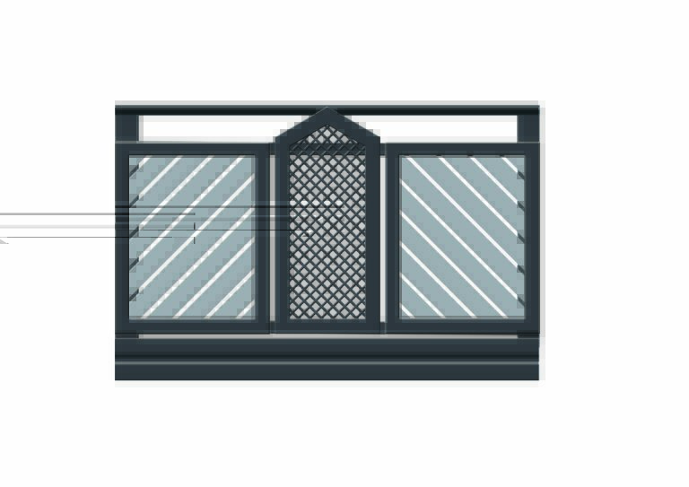 Zeichnung Balkon mit diagonaler Lattung und Mittelteil mit Lochbelch
